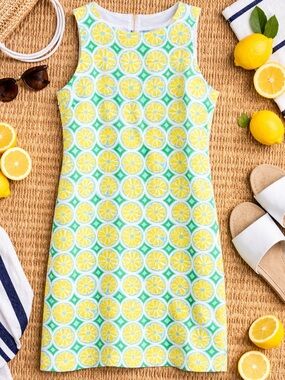Sail to Sable Lemon Print Shift Dress Citrus Preppy XS